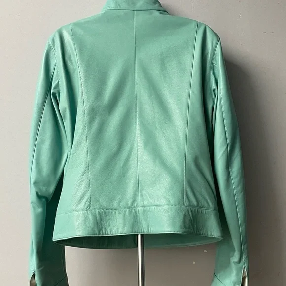 Duca matiste women Italian Leather jacket light green modern fit biker - Picture 3 of 4